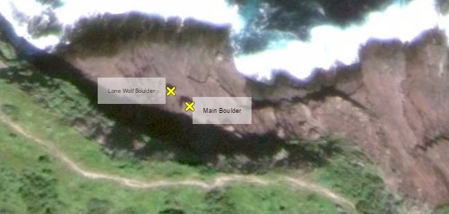 Google Earth view of First Bay boulders in Blackhead