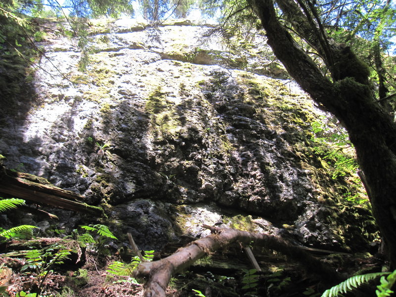 Cobblestone Wall, center region, just in front of the bench. Three sport lines may be visible here.