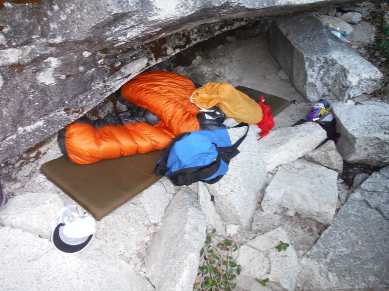 One of the two bivy caves at the base