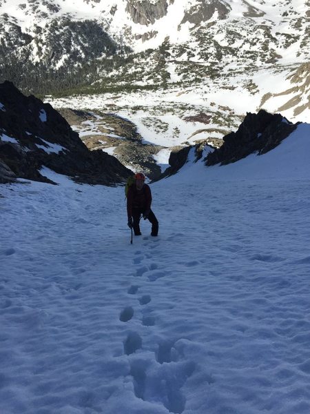 Midway up the route.