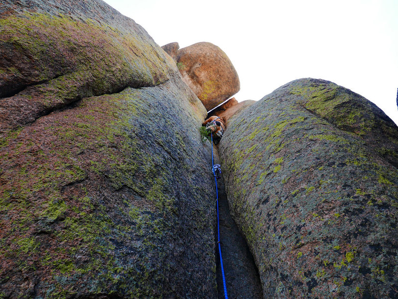 Climber at the end of the crux section.