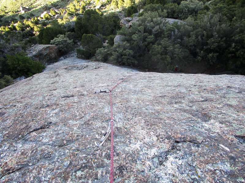 Looking down the 5.6 slab on Theatre of Shadows. This climb is bolted for the 5.6 leader.