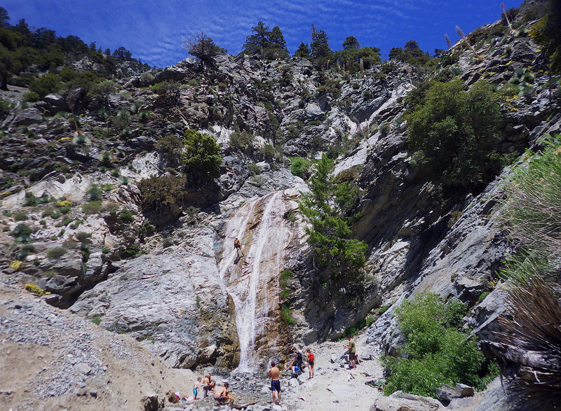 Cold splish splashing down a local canyon on a hot day. San Antonio Falls. 19 Jun 2016.