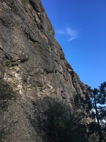 Top belay on the first pitch.