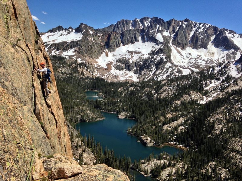 Looking back on the traverse from the fine line to the Beckey