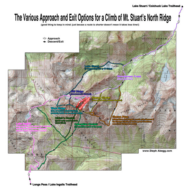 Approach and Descent map for North Ridge of Stuart.