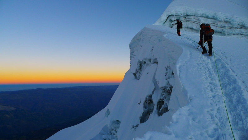 Dawn near the summit of Vallunaraju.