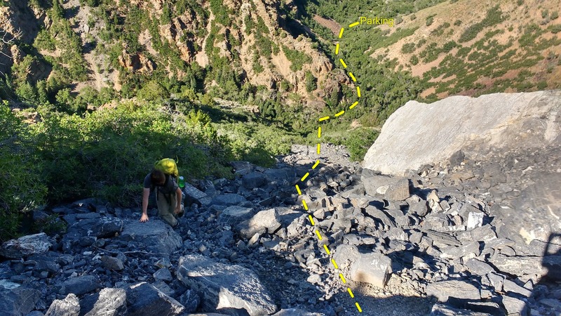 The Top view of the scree approach and parking area.