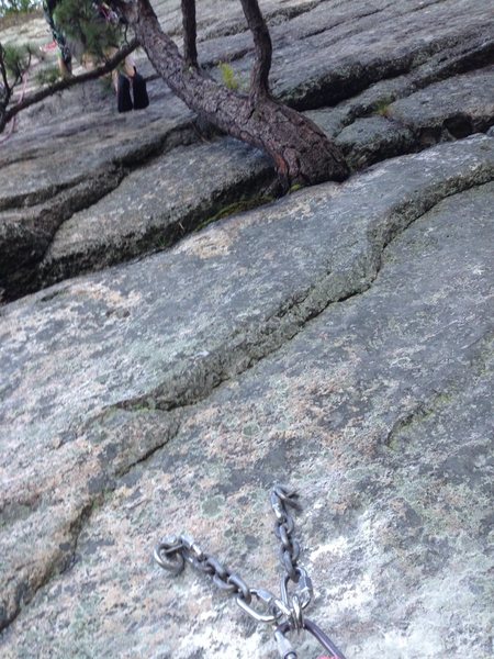 Commando Rave. The GCC removed the slings on the tree above and installed the bolted anchor below.