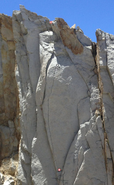 The top anchor, bottom anchor, and optional intermediate rappel point (gear required).