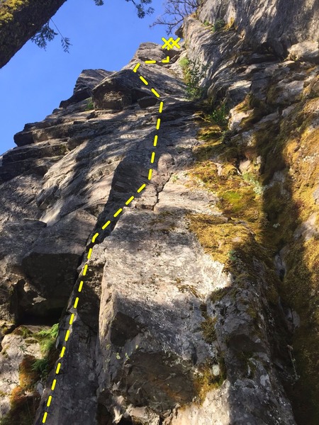 The route starts a little to the left here and runs up to the little roof up top.