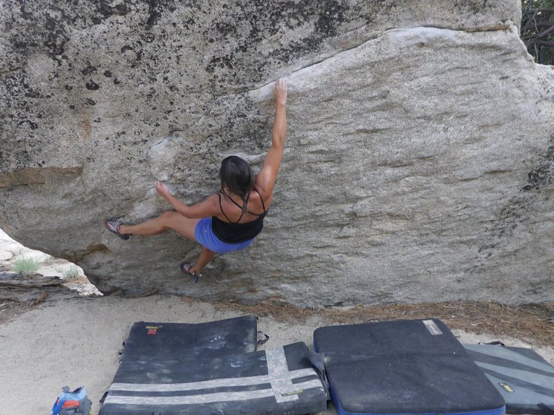 Erica sticking the hard move to the flake.