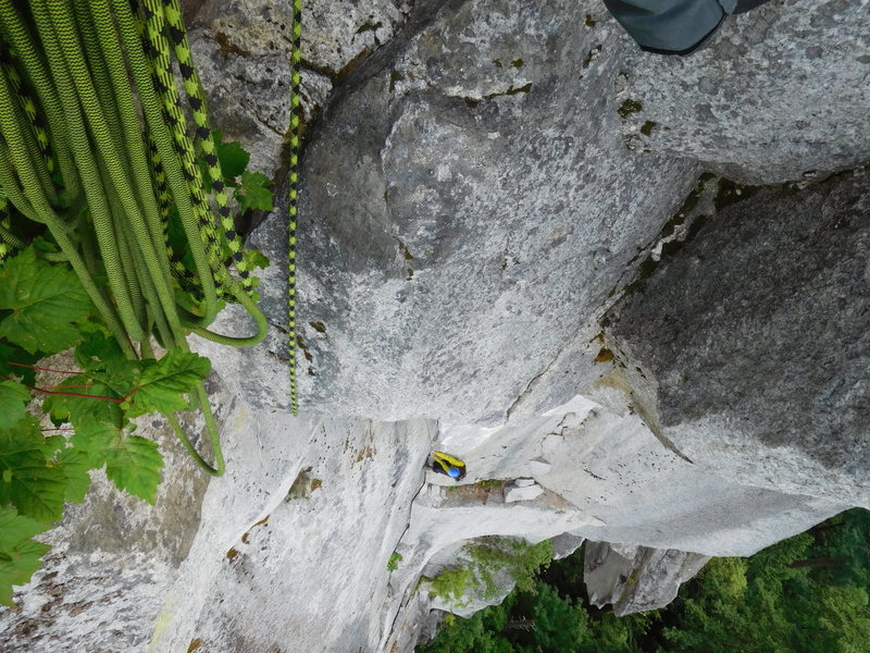 Pitch 2, steep unrelenting moves. I almost peeled off the final ledge pull as loose dirt, rocks and rotten stump was releasing.