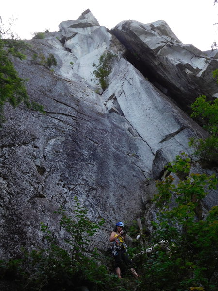 looking up at the steepness.