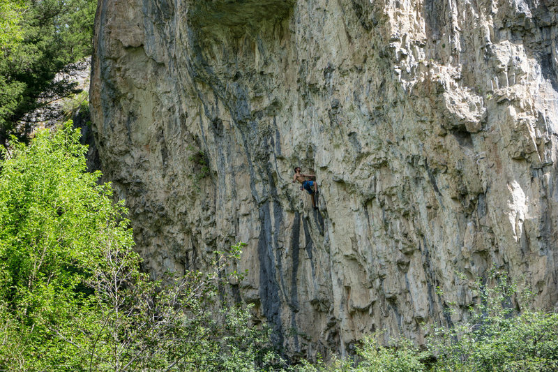 Matthew Garvin, exiting the funky beginning corners, contemplates the crux moves that await.