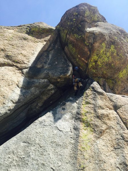 About to go straight up to the crux.