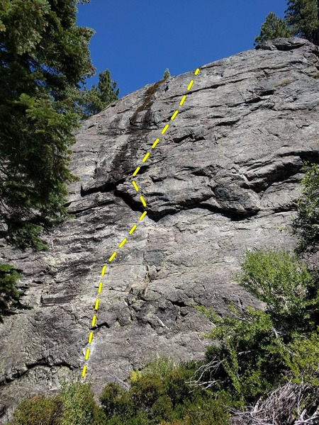 Dope on a rope runs right of the black streak through the left angled feature.