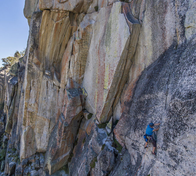 Patrick on the 5.9 warmup, good look at the main area of the wall here.