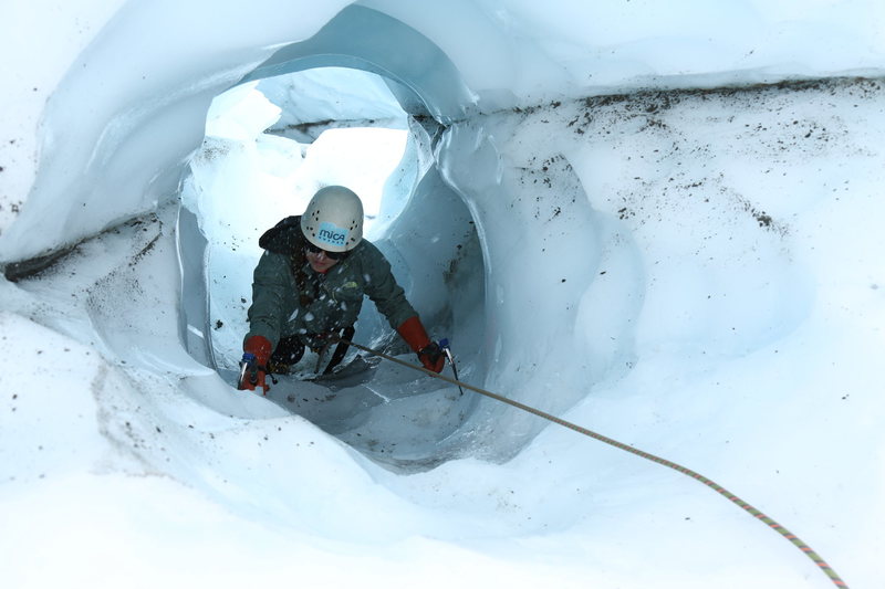 Climbing through the 'Rabbit Hole' in the icefall. Mid July, 2016. Photo by David Crane - www.micaphotos.com