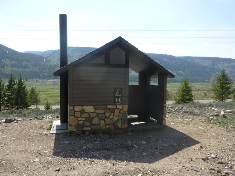 Vault toilet near base compliments of the Forest Service.