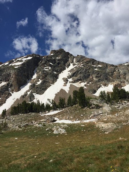NE Snowfield and Couloir is right of summit.