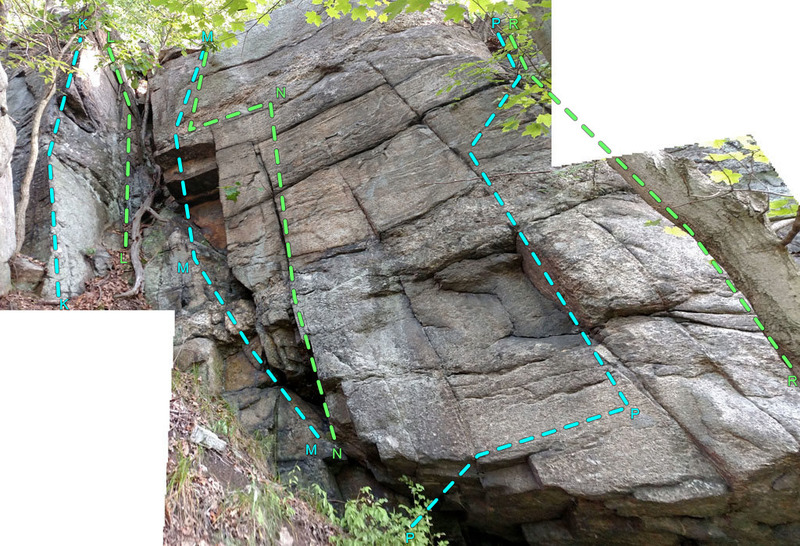 Monkey Bar + Giving Tree<br>
K. Orangutan Arete<br>
L. Monkey Chimney<br>
M. Clyde's Way<br>
N. Any Which Way You Can<br>
P. Another Way<br>
R. Every Which Way But Loose