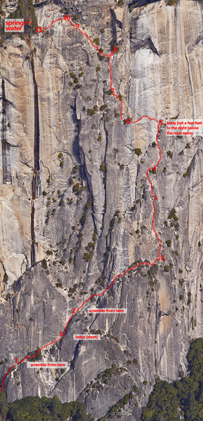 7/23/16 - here's our beta using 70m rope (please excuse the poor photo quailty, i grabbed and stitched it from google map/earth)