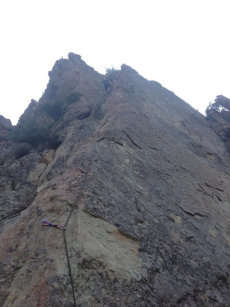 Alex Barnett on his first lead climb. Good route to clip your first bolts on.