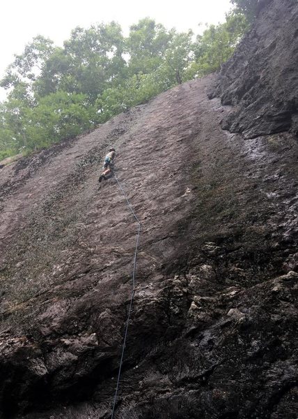 Leading Bolt Line (5.8). First lead in Rumney!