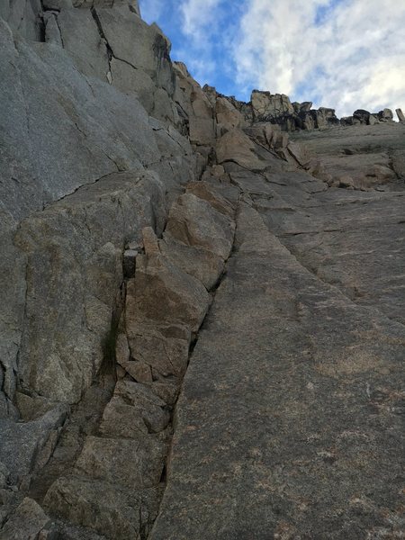 close up of ramp leading to the top of the bugaboo crescent col.