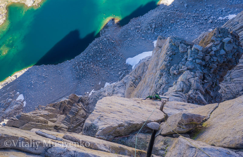 High up on the route, above the dihedral