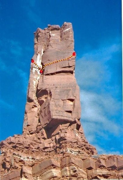The 900' Girdle of Castleton Tower . FA Paul Ross Jeff Pheasant 2001. Showing West Face section