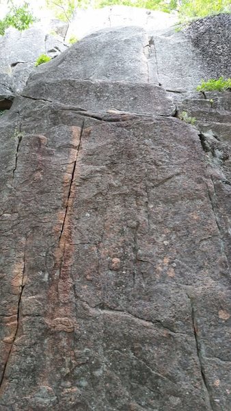 Start of Gunklandia -- discontinuous orange cracks in a gray face. The Direct start is also visible on the right side of the photo.