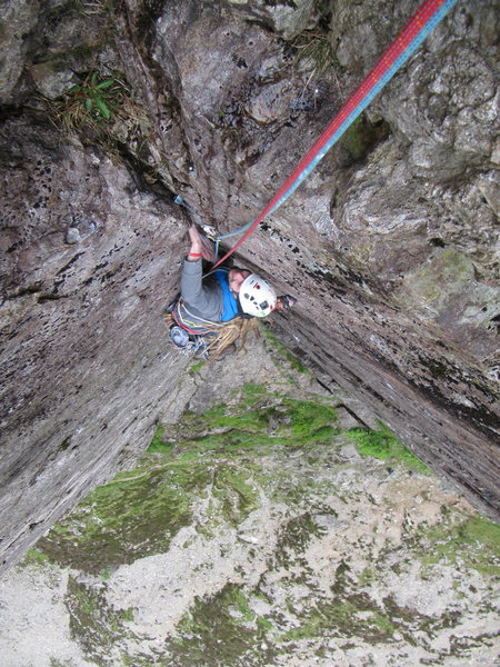 Tom Hudson following Cenotaph Corner (E1 5c), Dinas Cromlech, Snowdonia
