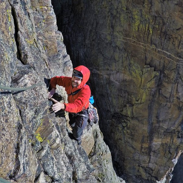 Jared, smiling wide, after cruising up the super fun dihedrals on the upper headwall