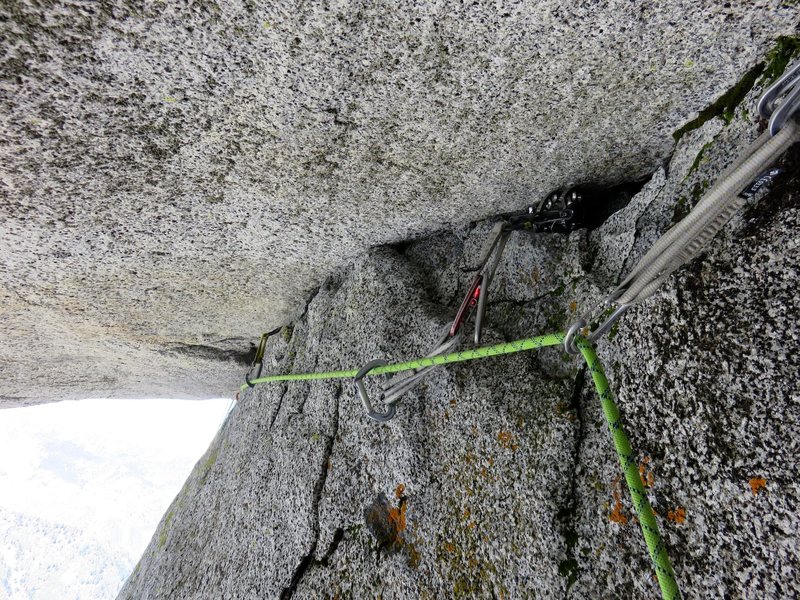 The crack at the top of the roof (Pitch 5). It takes good gear.