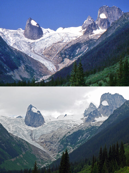 The shrinking Bugaboo Glacier. 1994 vs 2016.