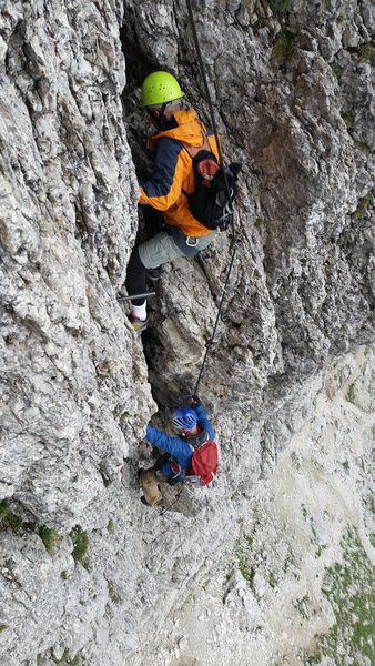 Dolomites, Italy with Mike C, and Doug D. July 18th - August 4th, 2016. After being rained off of the second Stella Tower, we opted for Via Ferrata Mesules- up and down, in the rain.