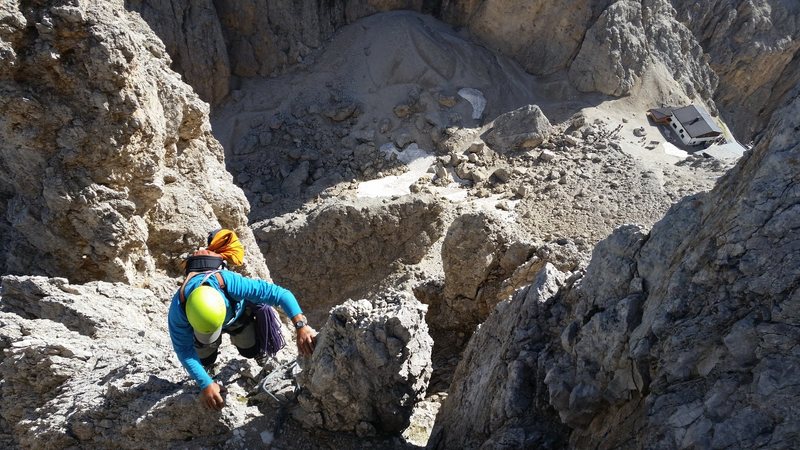 Dolomites, Italy with Mike C, and Doug D. July 18th - August 4th, 2016. On a slightly better forecast, we climbed the "Thumb" Punta Delle Cinque at the Sassolungo Group. July 24th 2016.