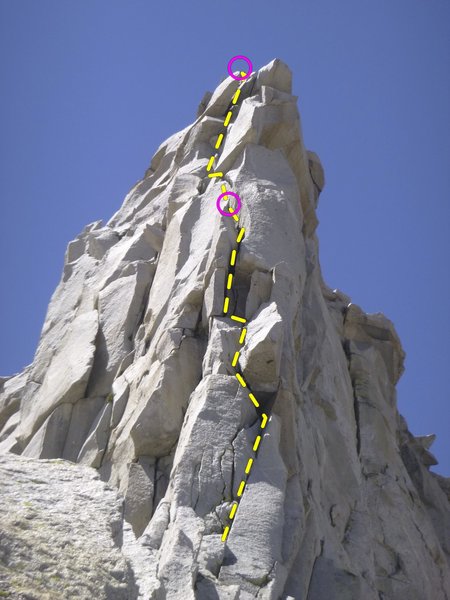 The north arête headwall/ top 2 pitches.