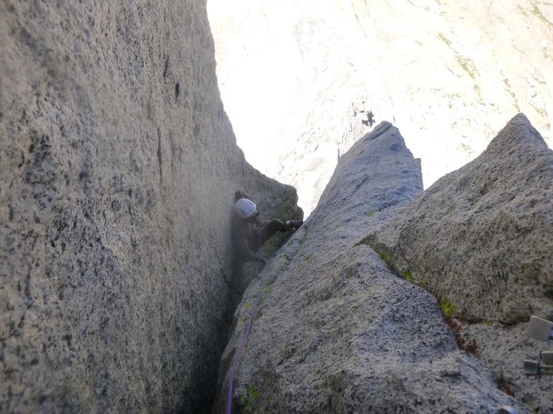 Up the P3 chimney. One of the 3 or so crux sections.