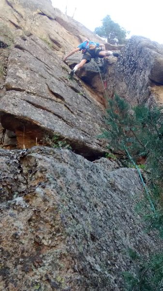 At top of the dihedral, below Red Eye crux crack.