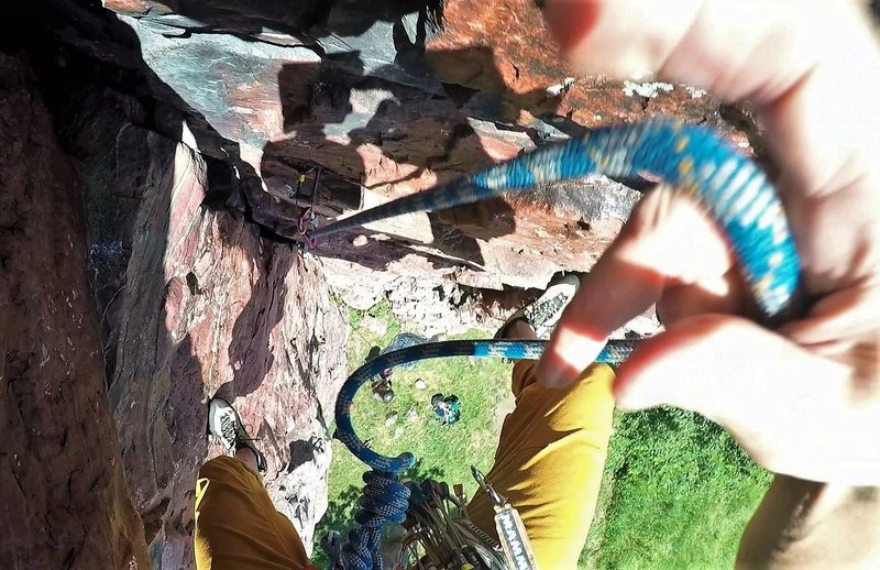 Onsight lead of Jasper's Dihedral (5.8) on July 17, 2016.