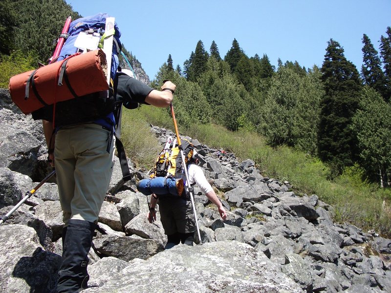 You will scramble up lots of boulder fields in the hot sun.