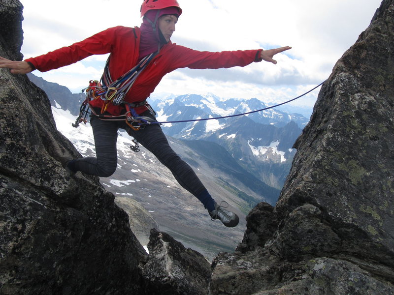 Nika executing the "airy step" just above the notch.