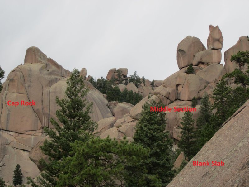 Looking at the middle section and cap rock massif from the blank slab.
