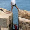 Sheri and I climbing The Great Chimney 5.5 at Otter Cliffs, Acadia National Park August 2016