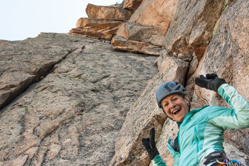 Sarah setting off on P3 below the stupid fun roof traverse pitch!