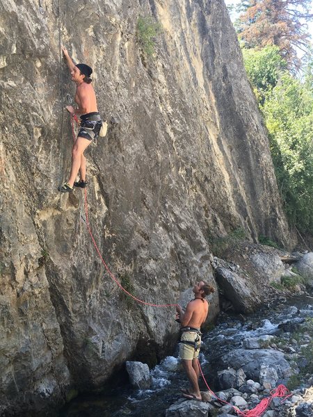 Ascanio looking for the next hold before he slips off the one he's on.