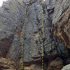 The north gully on the East Block.<br>
<br>
1. Corner Crack (5.6).<br>
2. Unknown (5.7+).
